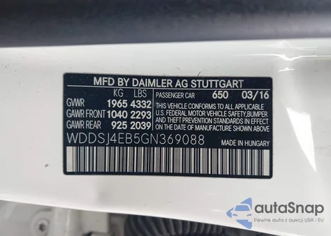 2016 Mercedes-Benz Cla 250 z USA, uszkodzony, nr VIN WDDSJ4EB5GN369088